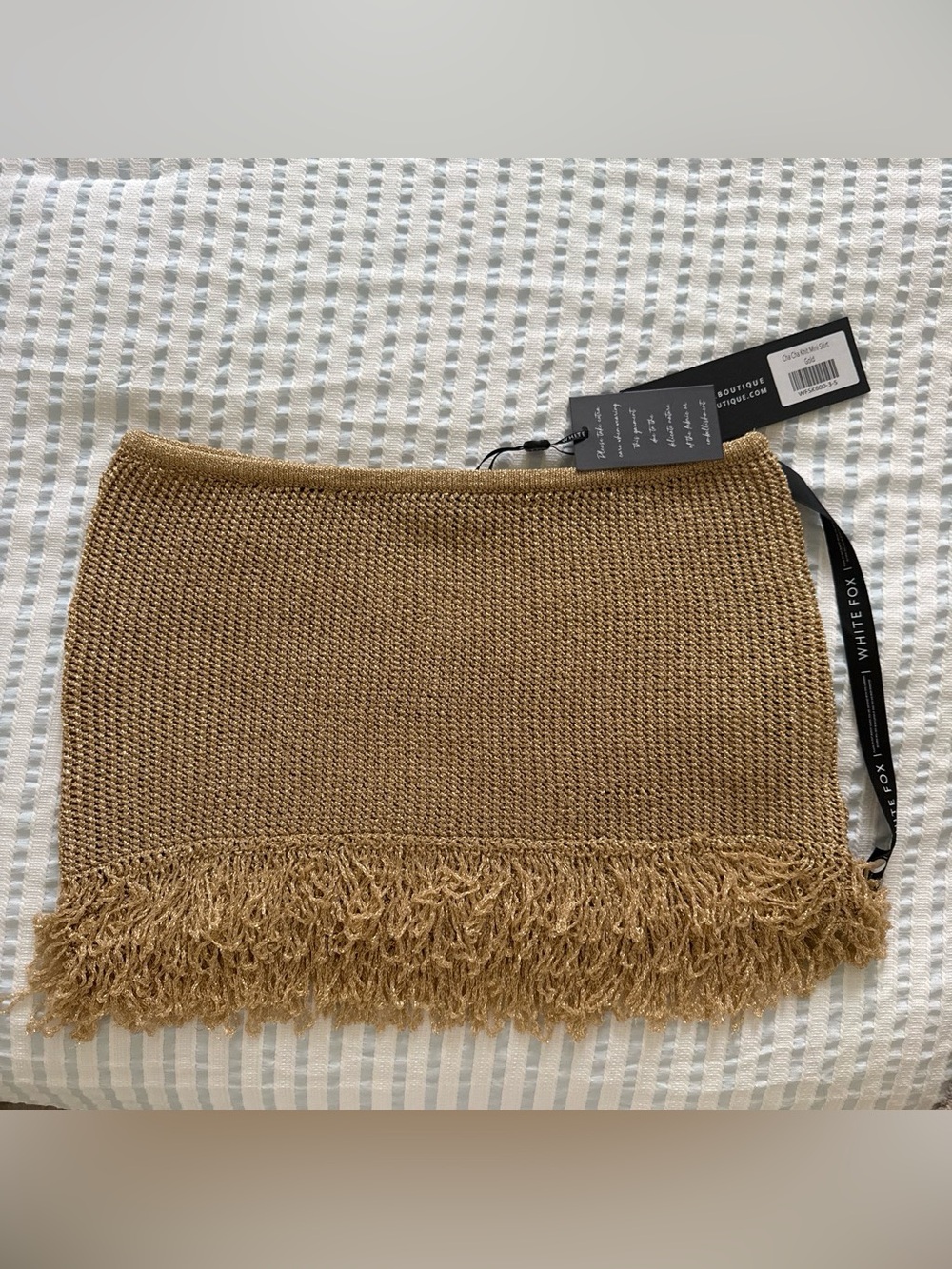 White Fox Boutique Mini Fringe Knit Skirt - Tan